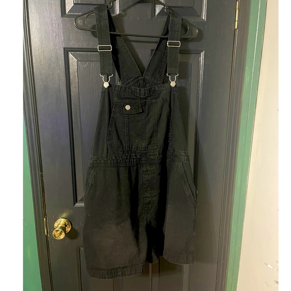 Black Denim Overall Shorts